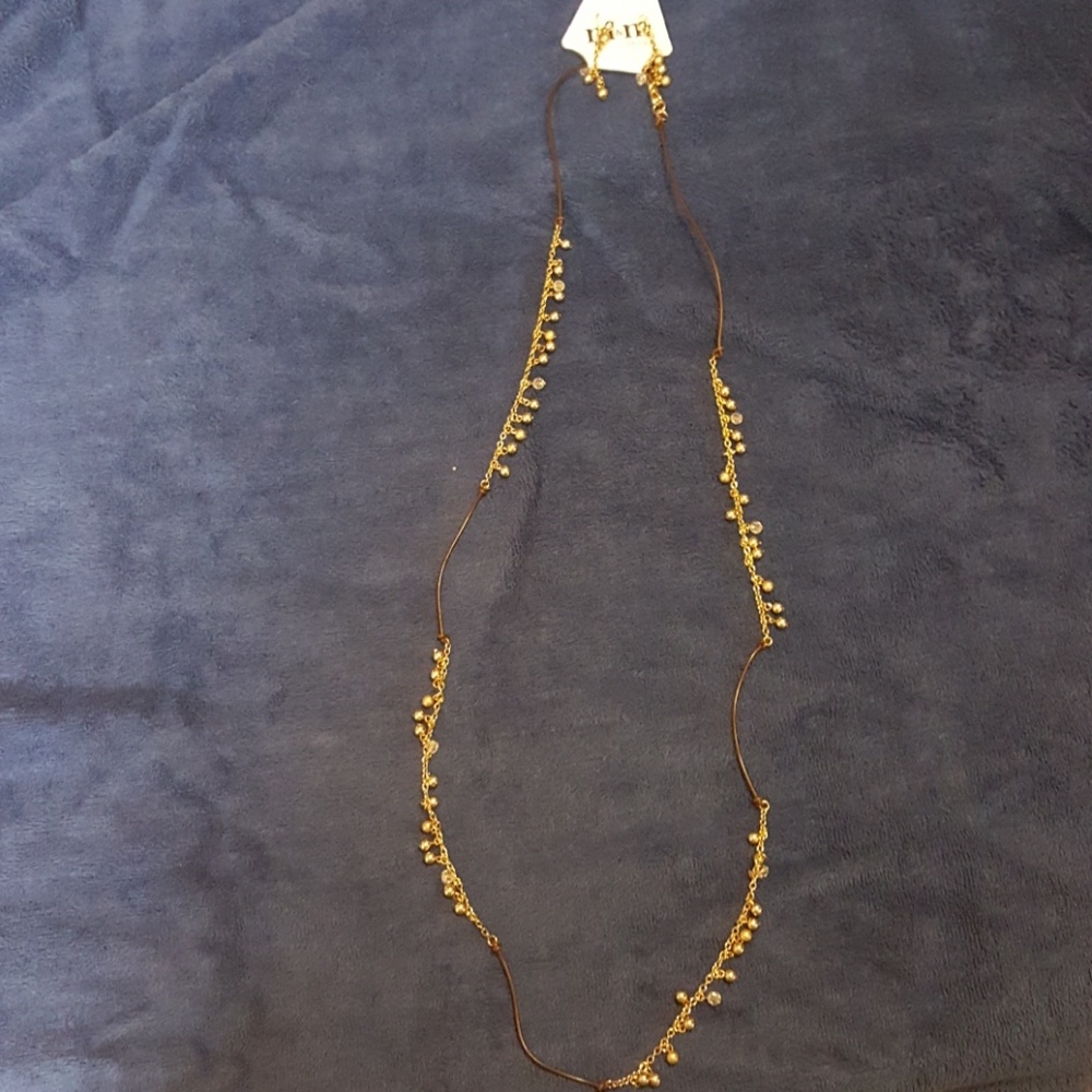 M&M design18" gold ball and leather chain with 2"